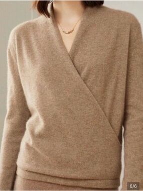 1. State Taupe Wrap V-Neck Knit Sweater